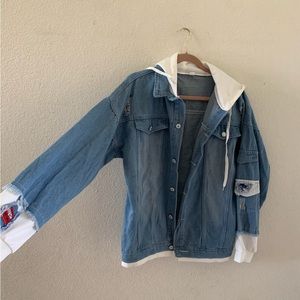 Denim Anime Jacket with White Hood